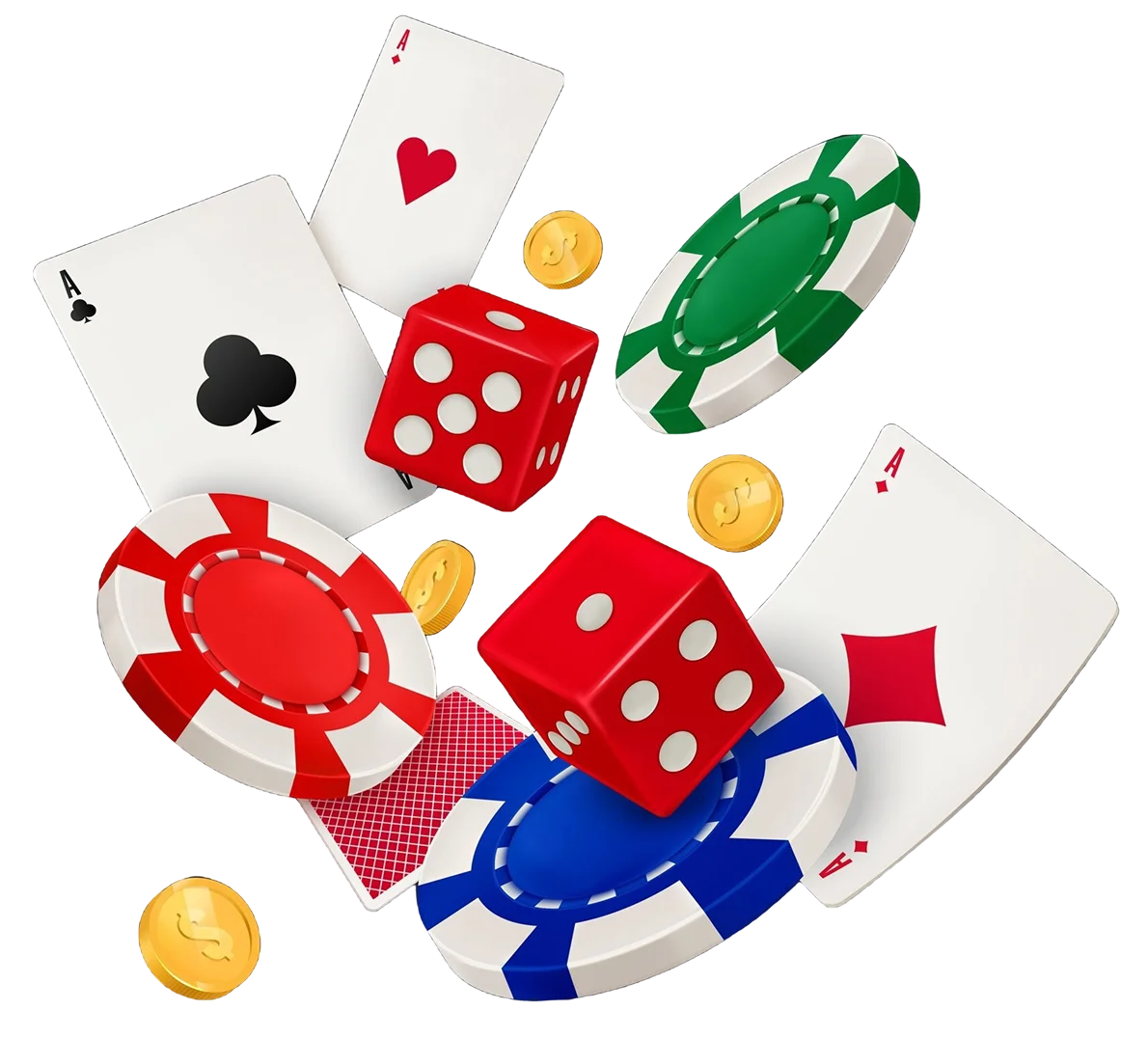 Dados, fichas e cartas de casino
